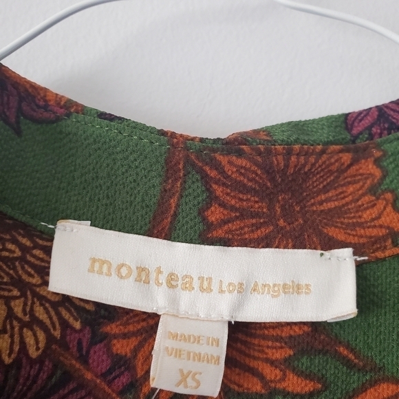 Monteau  autumn green flowered dress size xs - Picture 9 of 11